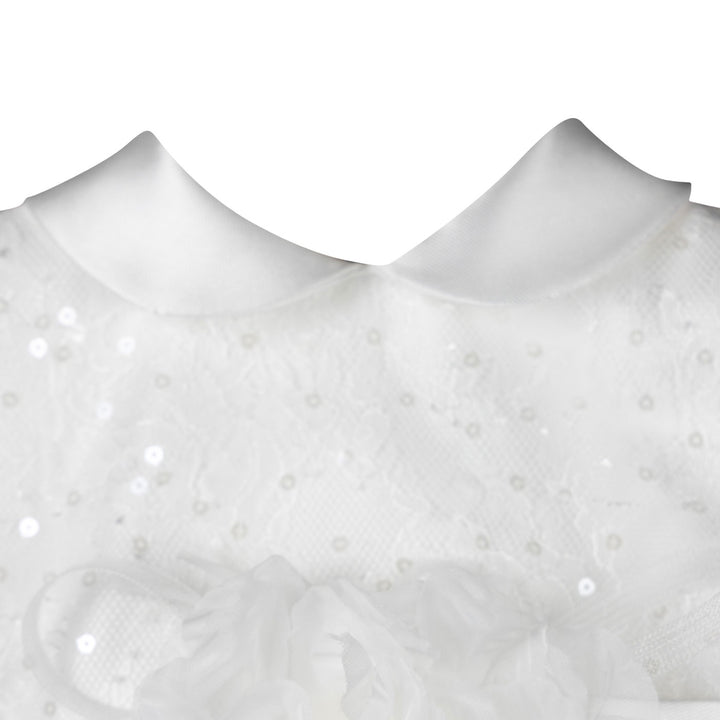 White baby girl baptismal dress with tail and collar