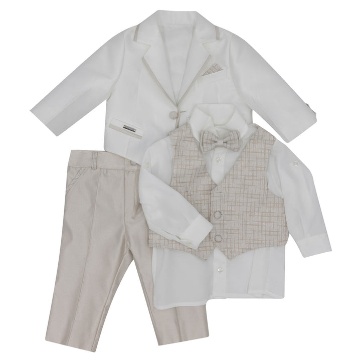 Completo battesimo bambino bianco beige