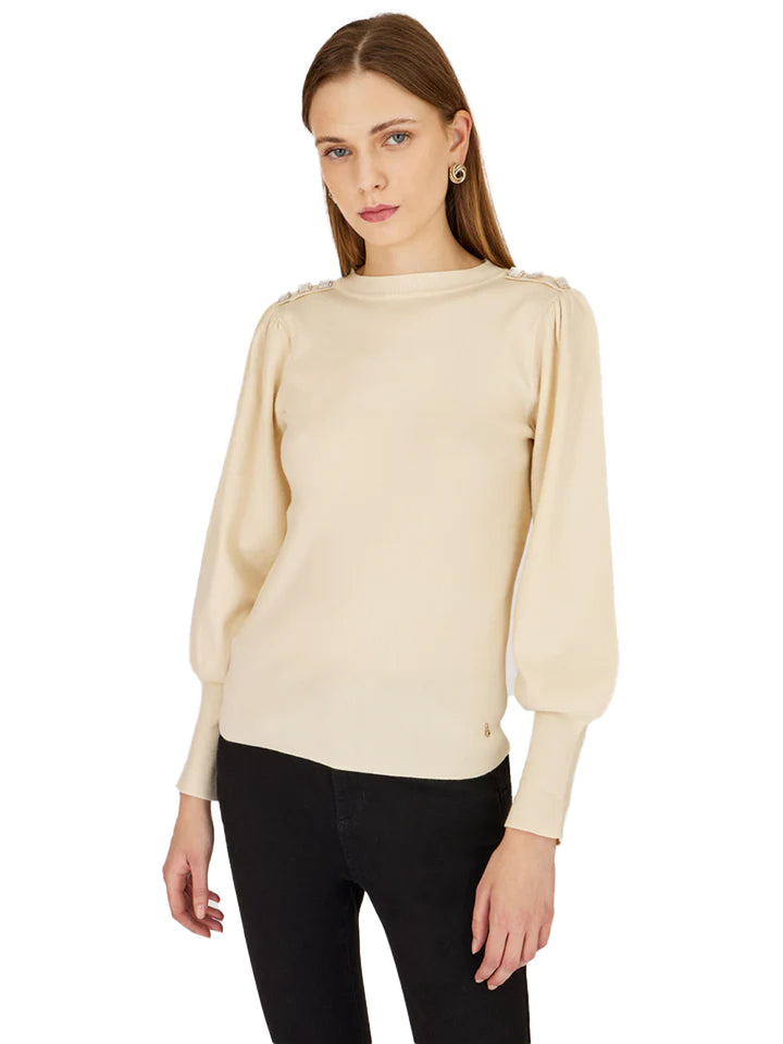 Claws women's ivory sweater button detail