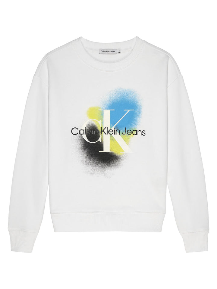 Paced spray print unisex white sweatshirt