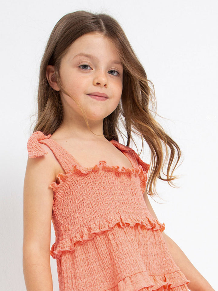 Pink dress with elastic bodice for girls