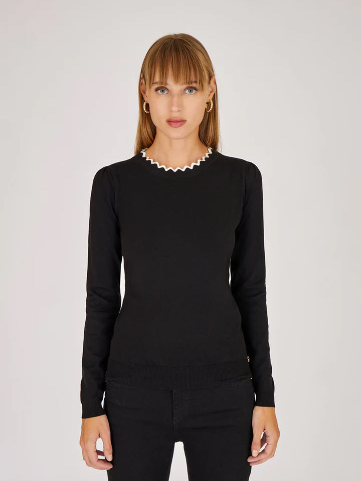 ARTIGLI Artigli pullover nero da donna collo in contrasto