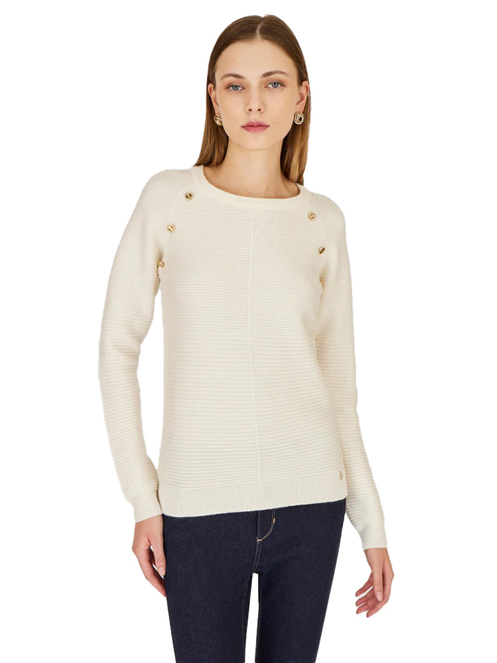 ARTIGLI Artigli pullover donna girocollo a costine avorio