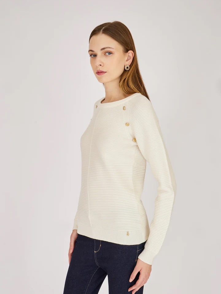 ARTIGLI Artigli pullover donna girocollo a costine avorio