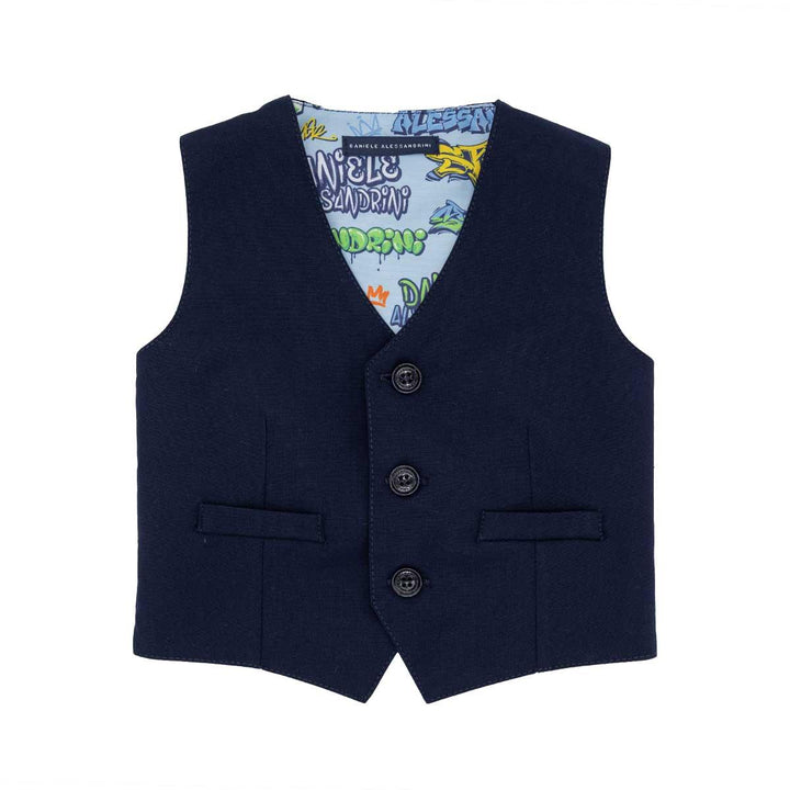 DANIELE ALESSANDRINI - Gilet bambino elegante blu fodera fantasia - Kalè Store