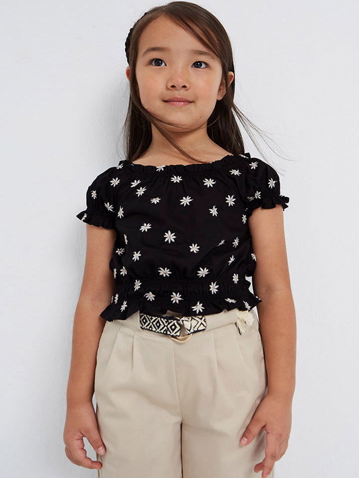 MAYORAL Blusa da bambina nera con ricami